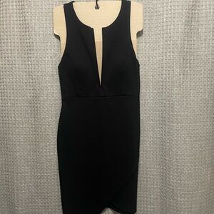 Windsor Black Sleeveless Dress – Asymmetrical Hem, Deep V-Neck, Size S